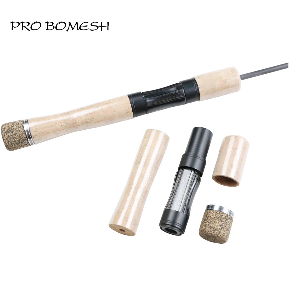 

Pro Bomesh 1 Set AA Grade Cork Handle Wood Spinning Reel Seat Set Rubberized Cork Fighting Butt Cap DIY Trout Rod Pole Accessory