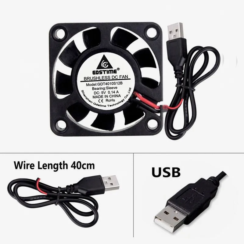 

Gdstime 5V USB 40mm x 10mm 9 Blades Small Brushless DC Cooling Cooler Fan 40x40x10mm 4010