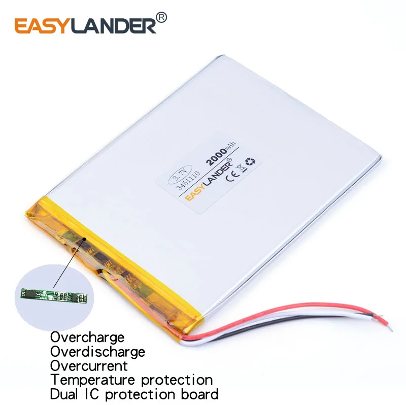 3Wries 3,7V 2000mAH 3451110   Bateria recarregável de polímero de íon-lítio para tablet pc