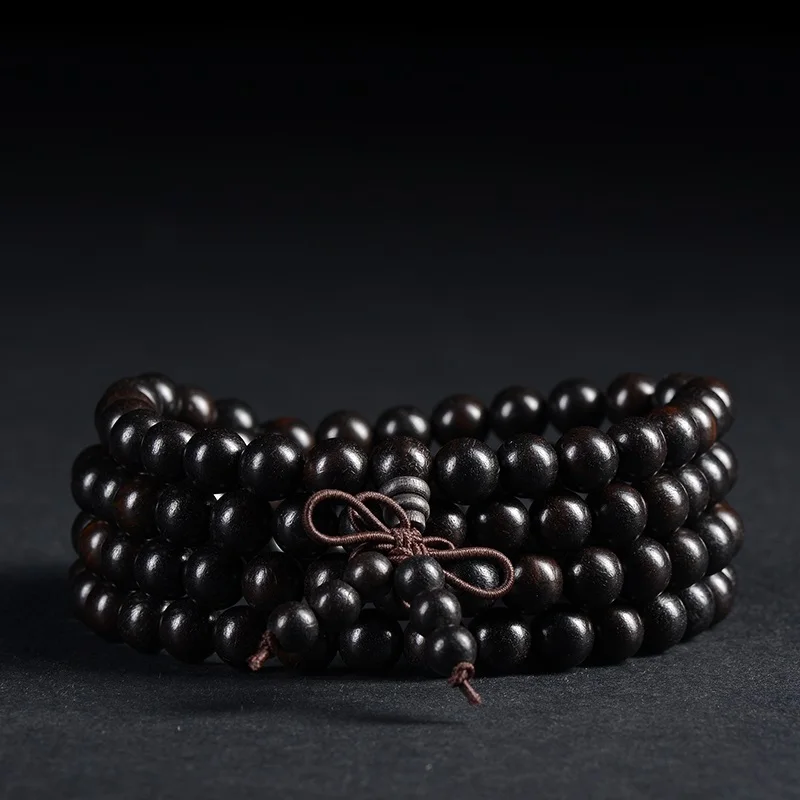 6mm 216Beads Natural Ebony Bracelets Buddha Black Sandalwood Meditation Prayer Malas Smooth Round Beads BRO504