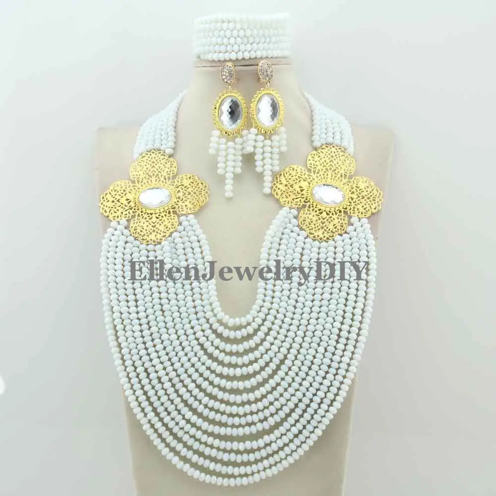 

Handmade Chunky necklace Wedding Jewelry Sets Nigerian Beaded Wedding Bridal Necklace Jewelry Sets Free Shipping W12191