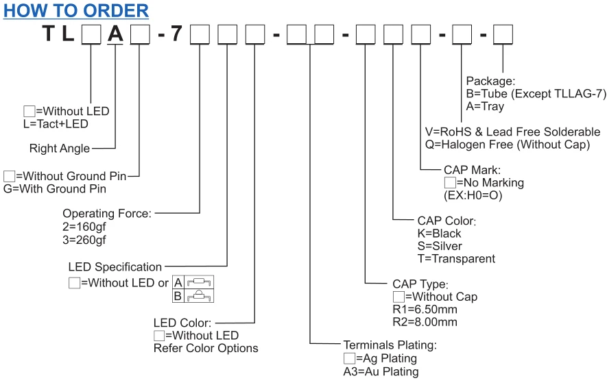 Original new 100% DIP TLLA1-72BB-A3-R3T-V-A with LED light touch switch with blue bend feet