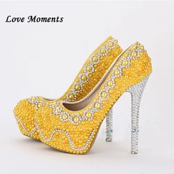 Love Moments Gold/Purple crystal rhinestone women wedding shoes bride woman high-heel shoes fashion Ladies platform shoes female