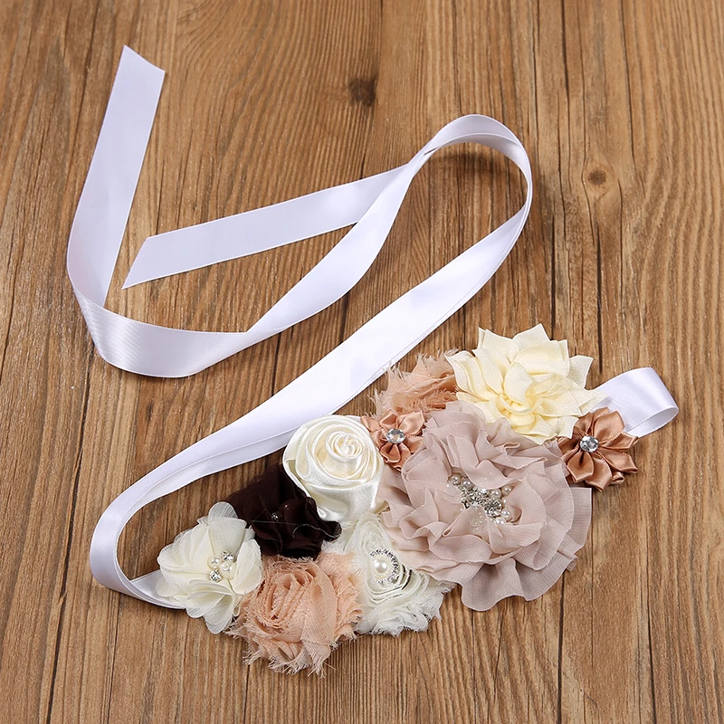 3 Styles White,Beige Satin Ribbons Flower Sash Belt Photo Prop Baby Kids Belts Girls Bridal Wedding Flower Girl Belt Accessories