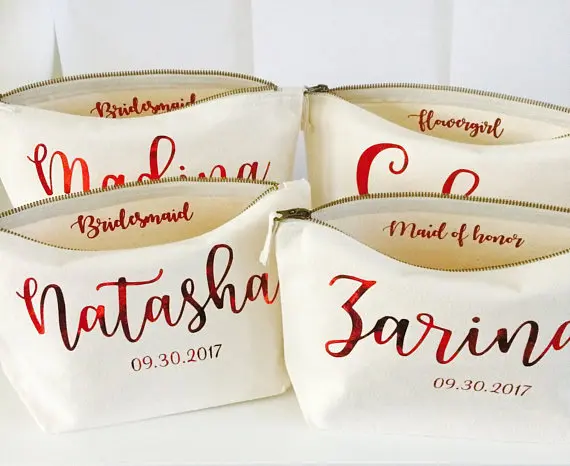 personalize wedding birthday bride bridesmaid maid of honour Make Up pouches makeup comestic Bags toiletry pouches partygifts