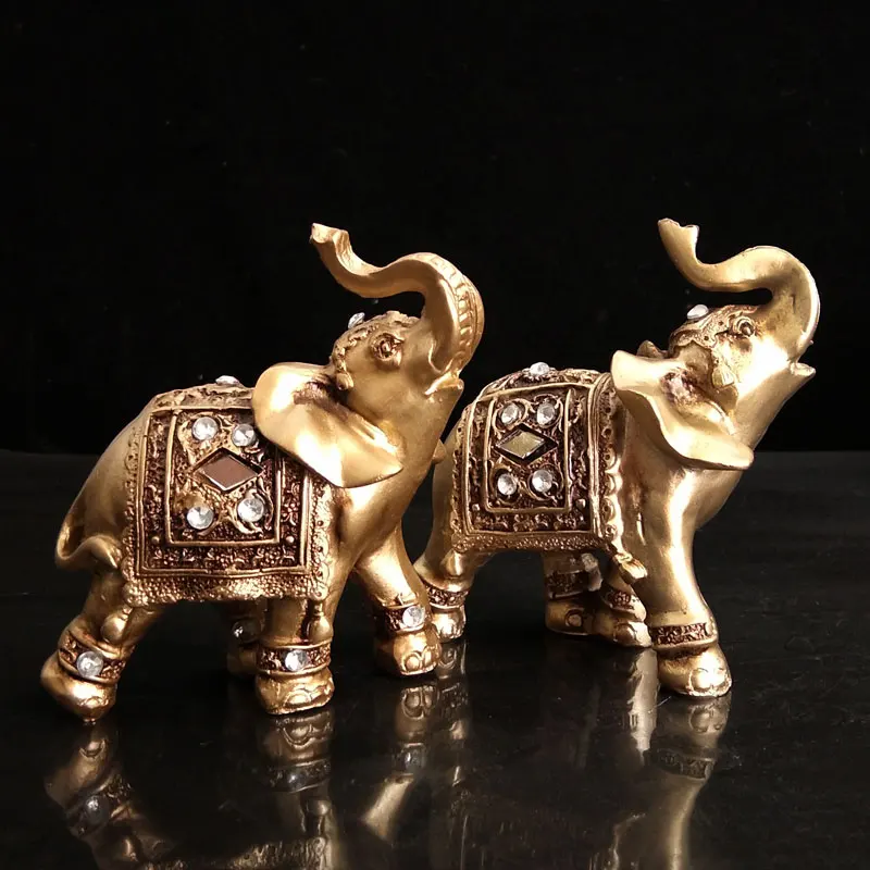 Golden Elephant Figurines Statues Resin Home Decor Lucky Elephant with Trunk up Statues Birthday Gifts Home Decoration Miniature image 3