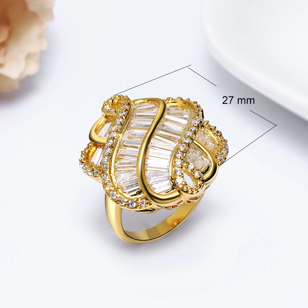 Expensive charm ring for party setting bright crystal jewelry Gold/White color bontique jewellery luxury big rings