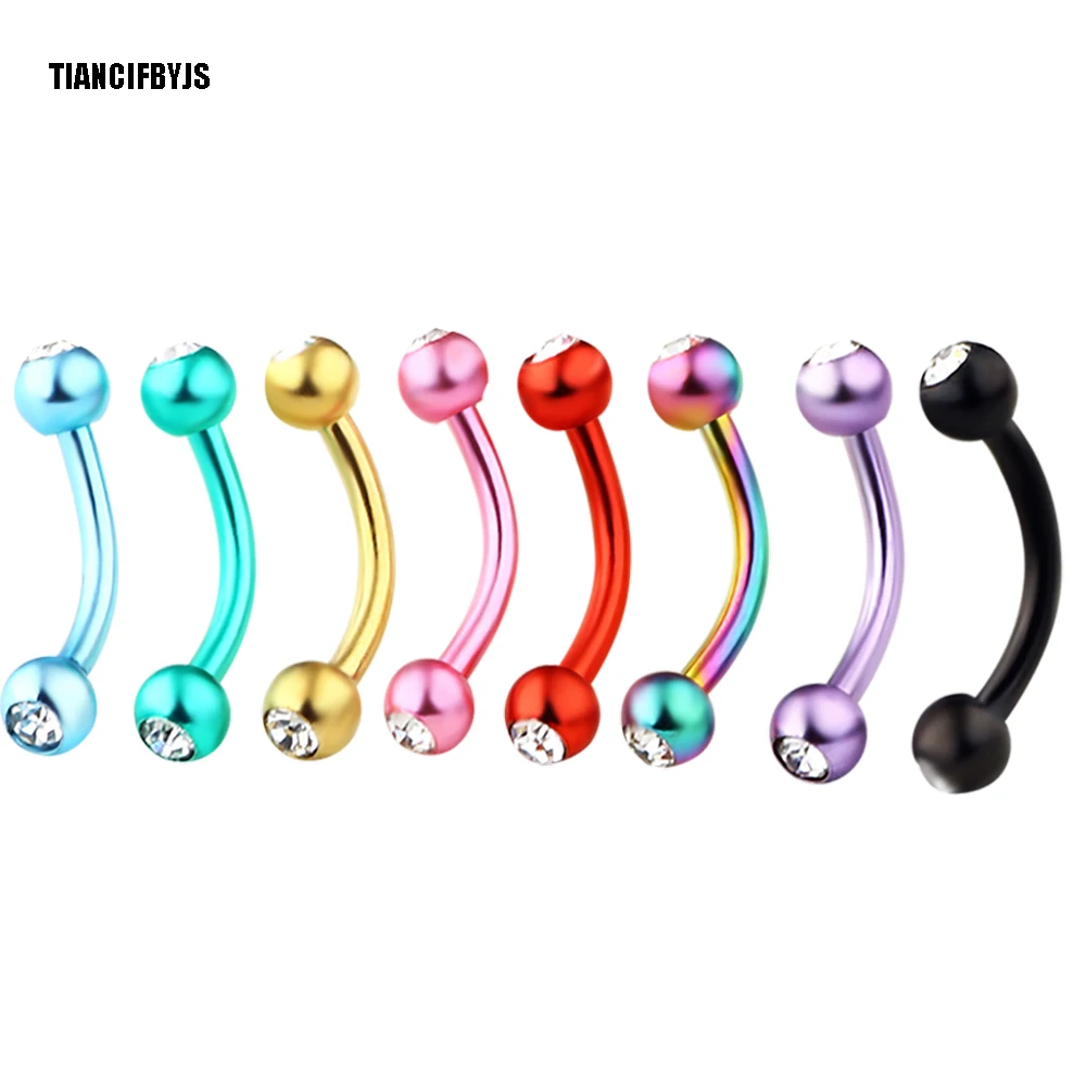 TIANCIFBYJS Wholesale Mix 8 Colors Eyebrow Ring Septum Stainless Steel Labret Eyebrow Bar Piercing Barbell Stud Body Jewelry 16g