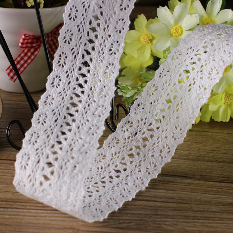 Knitted Cotton Lace Ribbon, Beige Color, DIY Handmade Wedding Party, Craft & Gift Packing, Child Dress, Lace Decoration, 5 Yard