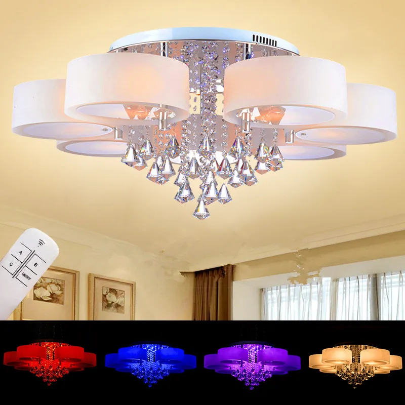 Remote control Color change K9 crystal Acrylic shade bedroom ceiling lights living room Modern ceiling lamp 110-240V Silver