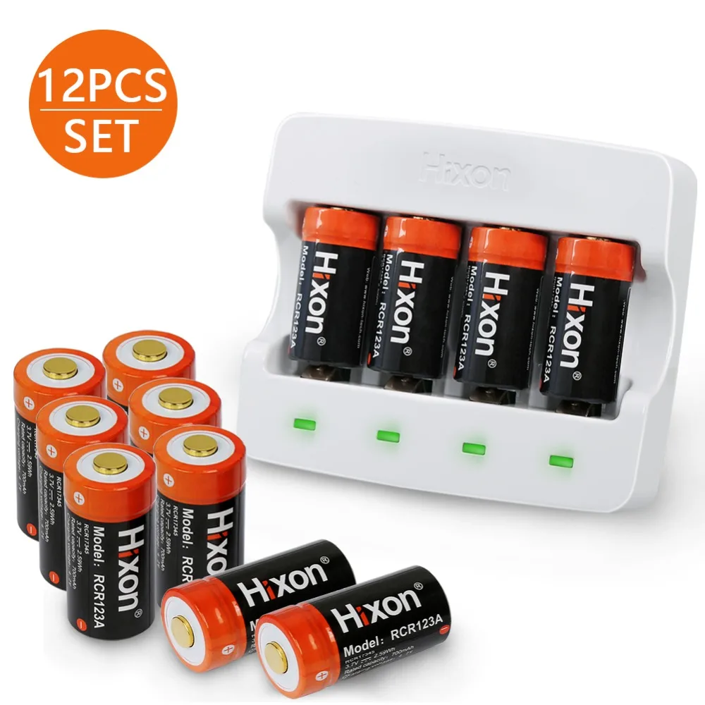 12 baterías y cargador de pc 700mAh RCR123A 3,7 V batería recargable de iones de litio 16340 para cámara Arlo HD y Reolink Argus de Hixon