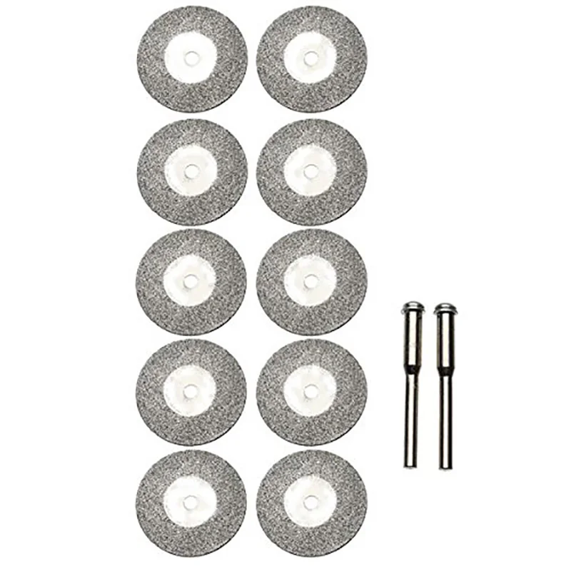 10Pcs/set 35MM Diamond Diamond Saw Blade Silver Cutting Discs with 2X Connecting Shank for Dremel Drill Fit Rotary Tool