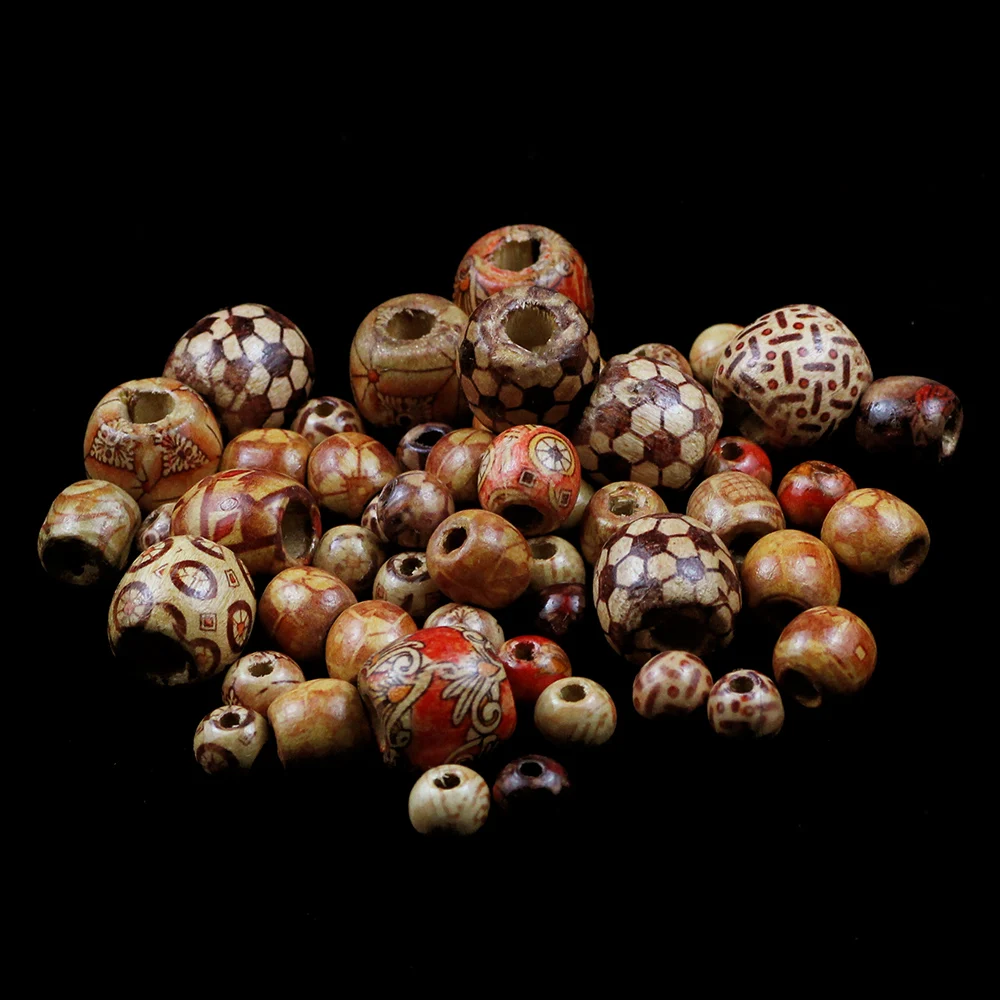 BTFBES 10 12mm Round Painted Mixed Wooden beads Big Hole Spacer Bead Fit Charm Bracelet DIY For Jewelry Pendant Necklace Making