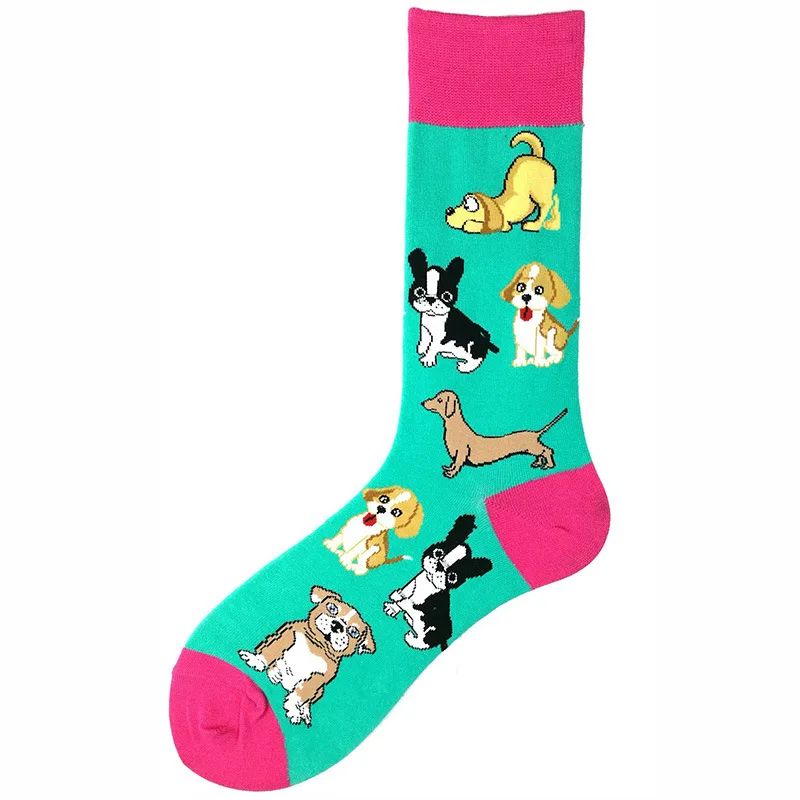 1 Pair Combed Cotton Men\'s Socks Harajuku Colorful Cartoon Cute Funny Kawaii Dog Cat Avocado Socks For Christmas Gift