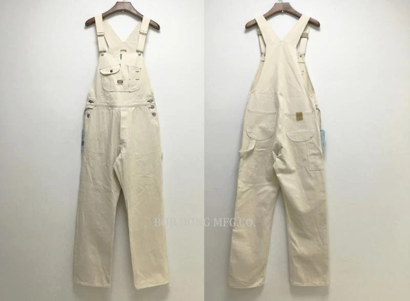 BOB DONG 40s Three-In-One Pocket High Back Vintage Overalls Men's 13oz Denim Jumpsuit White Cottonseed Hulls