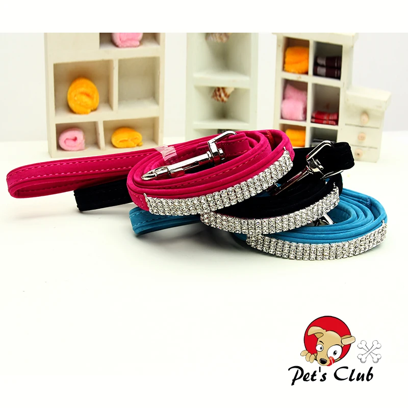 Soft Flocked Dogs Leash Blingbling Pets Doggie Lead Leashes Full Of Rhinestones 3 Colors 1.5*120cm