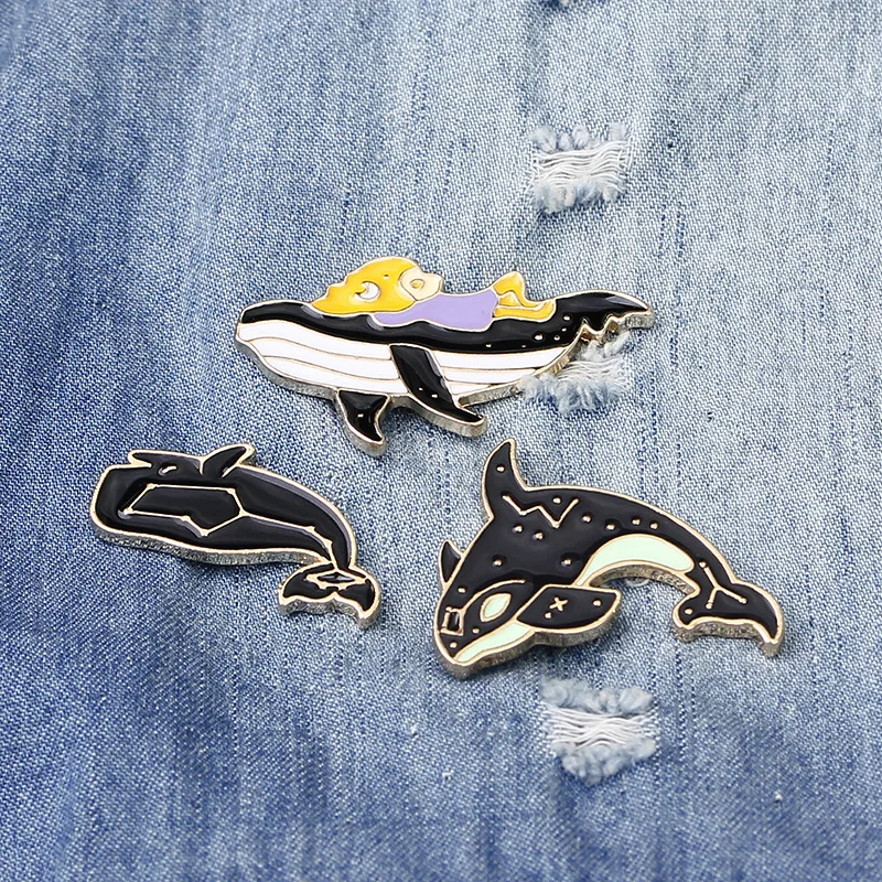 Whale Black Undersea animal pines para ropa clothes decoration Pin badge przypinki badges for backpack lovely Cartoon C1383-TO