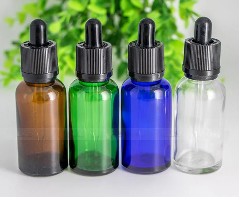 

Fast Delivery 1 Oz 30ml Clear Amber Blue Green E liquid Glass Dropper Bottles With Childproof Tamper Caps And glass eye dropper