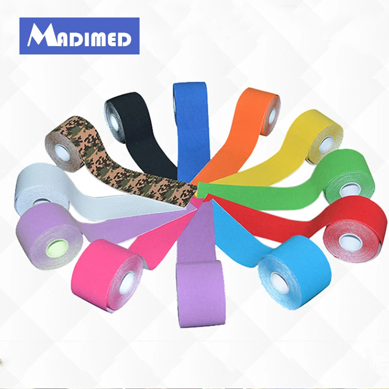 MADIMED 12 Colors/Lot Cotton Kinesiology Tape Elastic Adhesive Muscle Tape Taping For Sports Atheletes Calf Pain Shin Splints