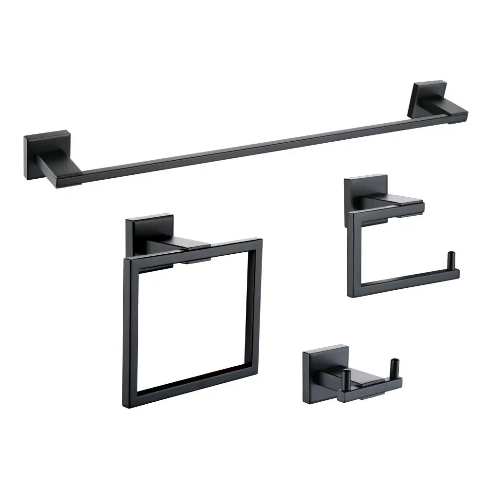 

Matt Black 4-Piece Bathroom Accessory Set Towel Bar Toilet Paper Holder Towel Ring and Robe Hook 304 Stainless Steel