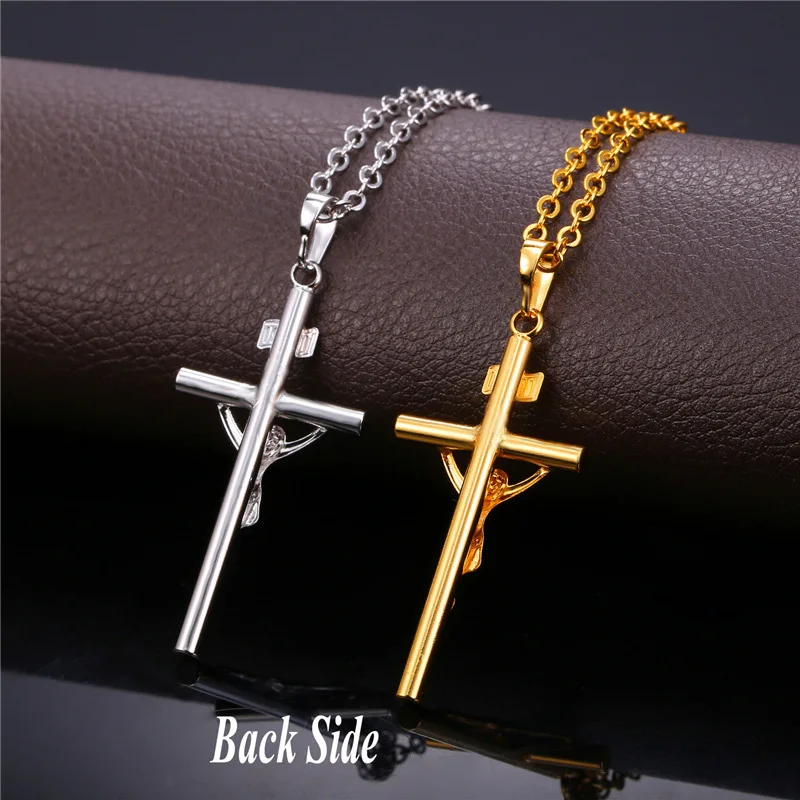 U7 INRI Crucifix Jesus Cross Necklace for Men Women 20 inches Rolo Chain Unisex Jewelry QC24