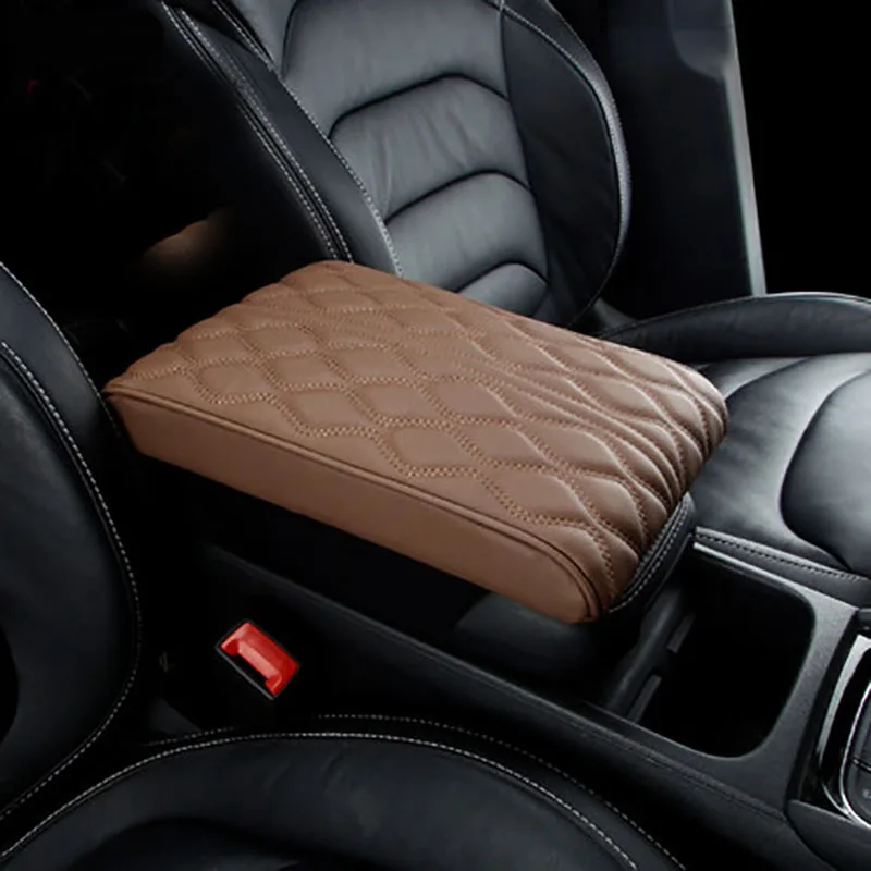 PU Leather Car Armrest Pad Cover Universal Center Console Wave Embroider Auto Seat Box Protection Cushion Hand Supports