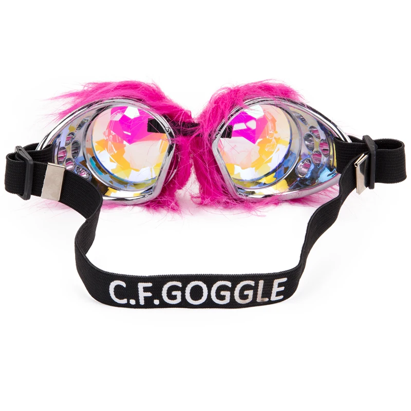 FLORATA Kaleidoscope Lens Rave Festival Party EDM Glasses Cosplay Punk Vintage Glass Goggles Cute Pink Hairy Decoration