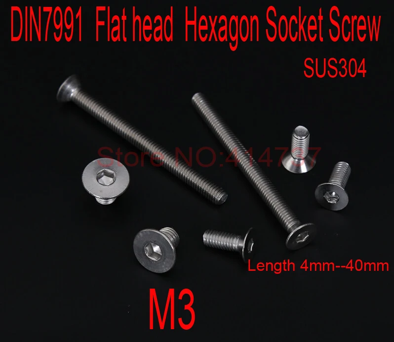 

DIN7991 Stainless Steel A2 M3*L Flat head Hexagon Hex Socket Screws countersunk Cap Screw Length 4mm--40mm