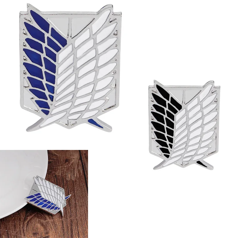 Mode-sieraden Aanval op Titan Pins Emaille Vleugels Broches Zwart Wit Blauw Veer Pin Metalen Mini Giant Legioen Vlag Badge Pins