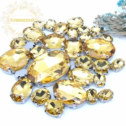Silver Claw Setting 30pcs/Bag Golden Yellow Oval Shapes Mix Clear Gass Crystal Sew On Rhinestone Wedding Dress Shoes Bag Diy