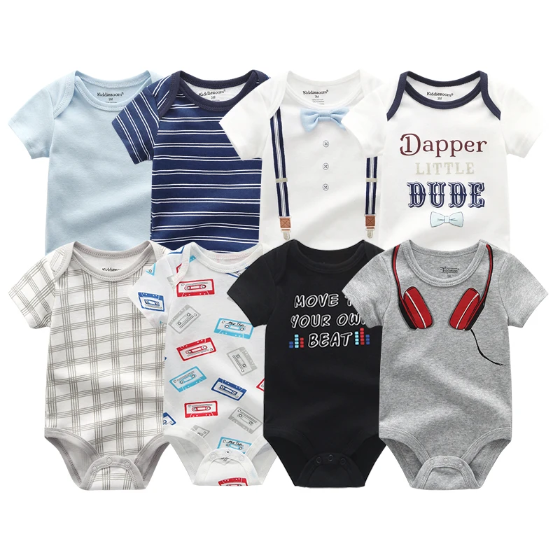 8PCS Newborn Baby Rompers Summer Short Sleeve 100%Cotton Girls Baby Boy Jumpsuit Roupas bebe Baby Clothes 0-12M O-Neck