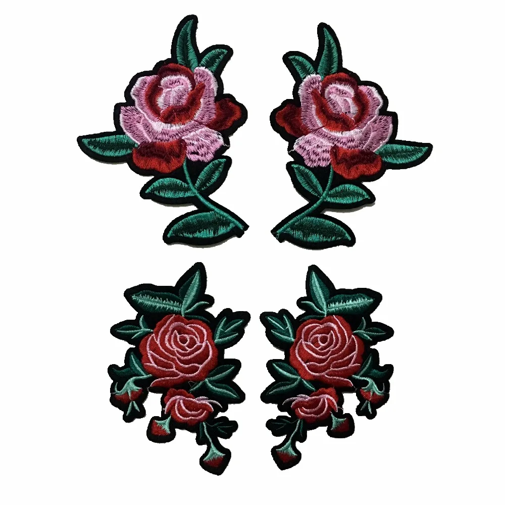 1 Pairs of Peony Style Pink Floral Embroidered Iron on Patches for Clothes Vintage Flower Embroidery Appliques Decoration Patch