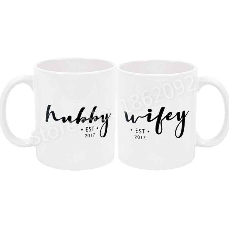 Hot Hubby Wifey Coffee Mug Set Personalised Anniversary Wedding Engagement Gift Custom Year Couple Mugs Cup Mr Mrs His Her 11oz