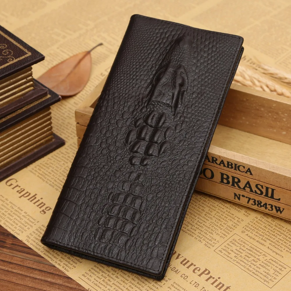 JINBAOLAI Genuine Cow Leather Long Men Wallet Europe Zipper Pocket Card Holde Male Purse Crocodile Coin Pocket Fold Men Wallet