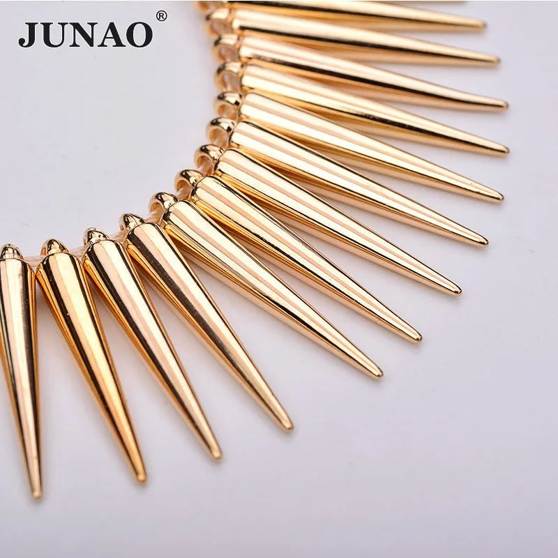 JUNAO 100pcs 5*35mm Gold Studs Spikes Big Decoration Rivet Sew On Plastic Rivet for Leather Clothes Bag Jewelry Making Crafts