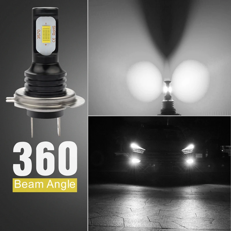 Katur 2pcs Super Bright H7 LED Bulbs Led Driving Running Lights Fog Light Auto Lamp 12V 6000K White High Power 3570 CSP