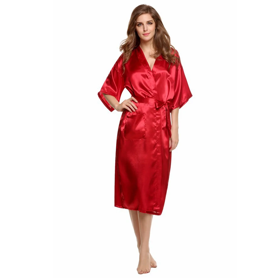 

Red Long Bride Bridesmaids Robe Sexy Lingerie Women's Wedding Party Kimono Robes Night Dress Woman Sleepwear Pajamas