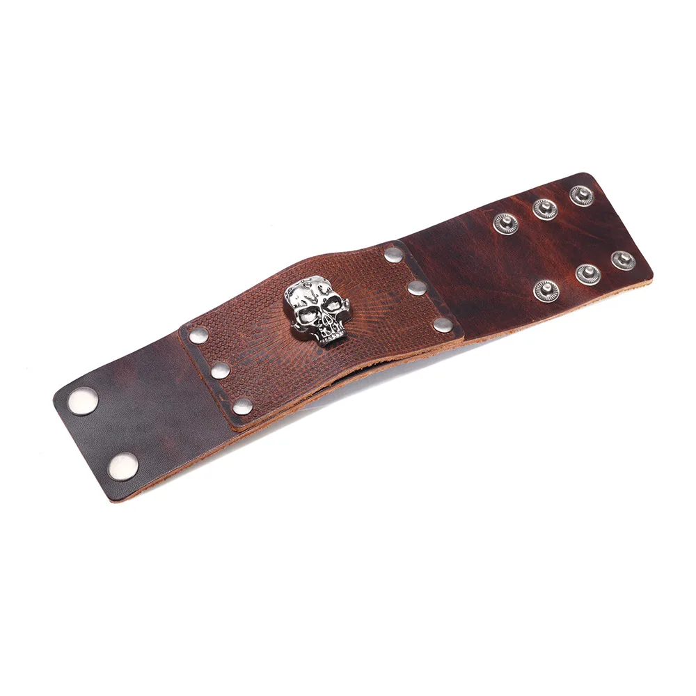 Mens Bracelets 2019 New Leather Bracelet Skull Exaggerated Wide Leather Hand Snap Jewelry Gifts for Men Bracelets Bangles