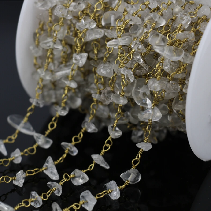 Wholesale 5Meter Raw Crystal Chip Beads Link Rosary Chain,fashion Quartz Crystal Chains Necklace,Fine Jewelry Findings