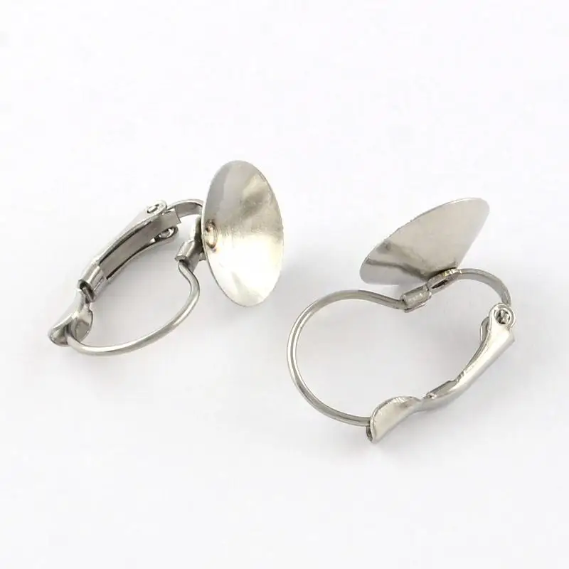 Smooth Surface 304 Stainless Steel Hoop Earring Settings, Stainless Steel Color, 22x12mm; Fit for 12mm Rhinestone; Pin: 0.8mm