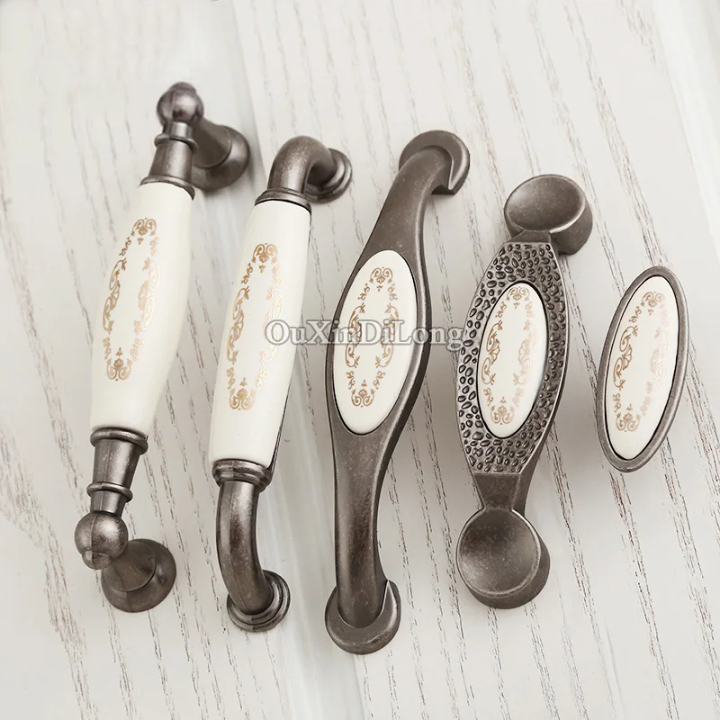 10PCS European Ceramic Printing Kitchen Door Furniture Handles Cupboard Wardrobe Drawer Wine Cabinet Pulls Handles and Knobs