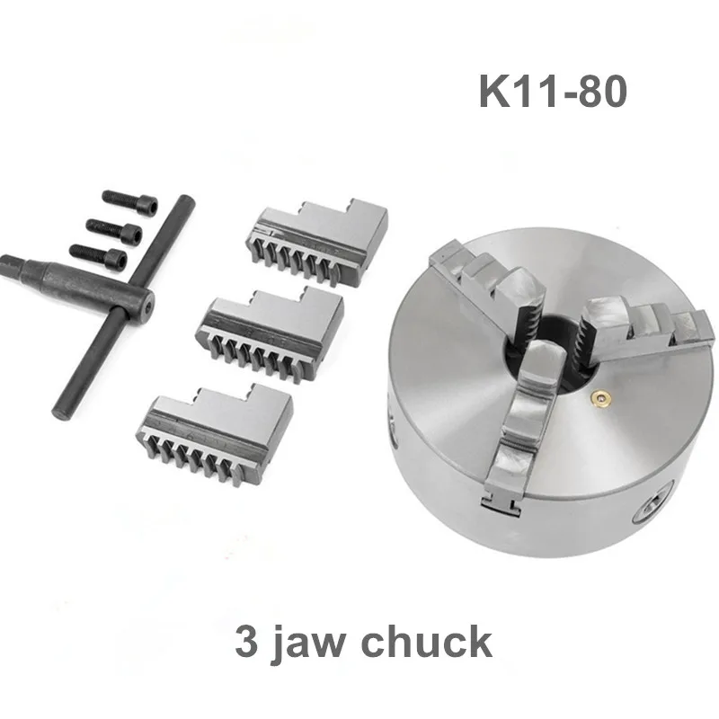 

4800rpm 3inch 3 Jaw 80mm Lathe Chuck Self-Centering K11-80 with Wrench and Screws Hardened Steel for Drilling Milling Machine