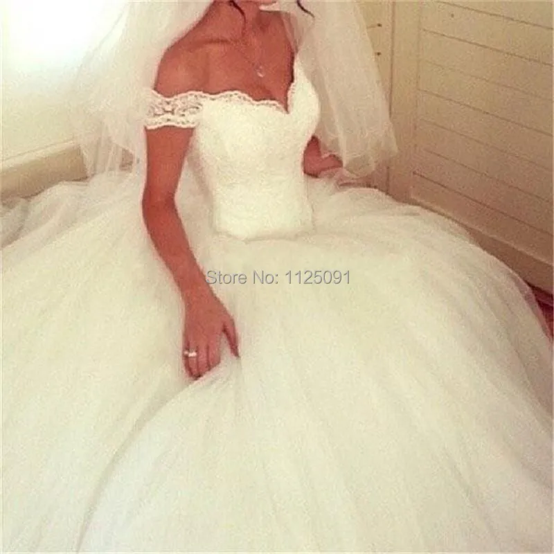 

New High Quality Wedding Dresses Off Shoulder Sweetheart Ball Gown Vestido De Novia Floor Length White Tulle Bridal Gowns