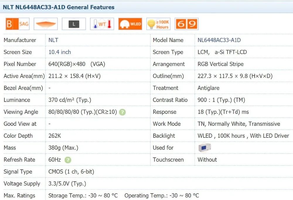 NL6448AC33-A1D Thương Hiệu Mới Ban Đầu 10.4 Inch Công Nghiệp LCD, 640*480, Thử Nghiệm Trước Khi Xuất Xưởng