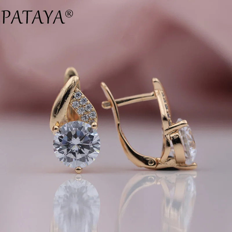 PATAYA New Arrivals 585 Rose Gold Color Flame Type Micro-wax Inlay Natural Zircon Big Dangle Earrings Women Wedding Cute Jewelry