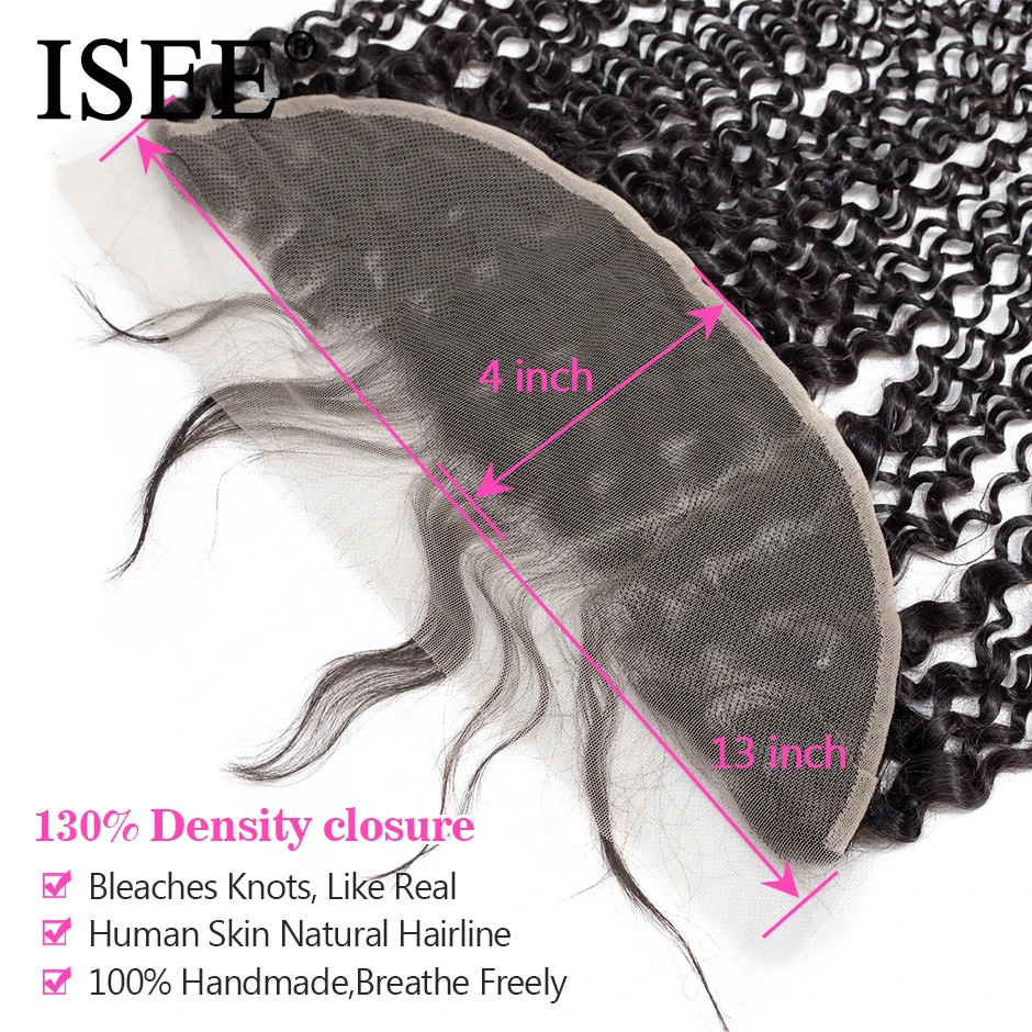 ISEE HAIR Mongolian Kinky Curly Lace Frontal Closure 13*4 Lace Hair Extension Remy 100% Human Hair Nature Color