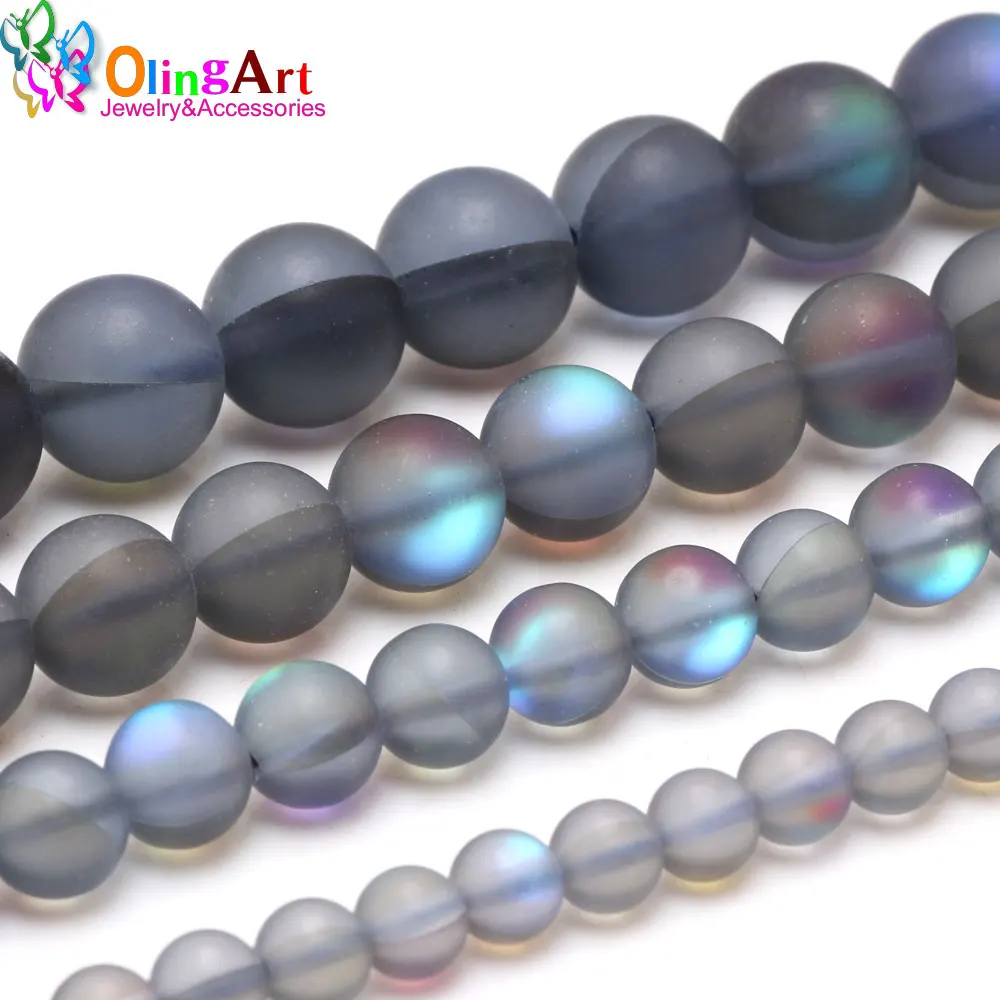 Olingart 6mm/8mm/10mm/12mm Matte gray Rainbow Bead Moonstone Loose Spacer Beads DIY Necklace/bracelet/earrings Jewelry Making