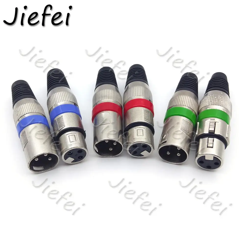 60pcs 3 colors Red Blue Green XLR 3 Pin Audio Microphone Cable Connector Male + Female MIC Plug Cable Connect XLR Adapter