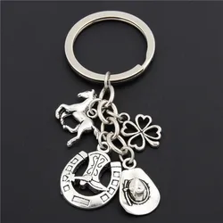 1pc Clover Charms Boot Keychain Cowboy Hat Keyring With Horseshoe Pendant Jewelry Cowboy Gift E1660