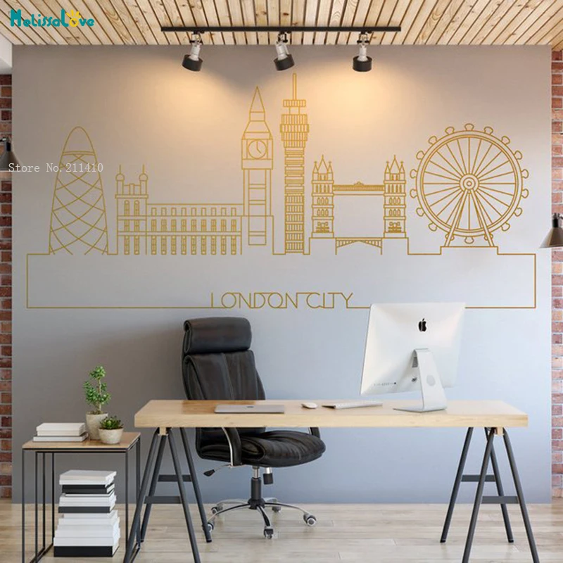 London Skyline Wall Sticker City of Art  Skyline Cityscape Capital Decals Home Decoration Self-adhesive Murals POSTER  YT1447